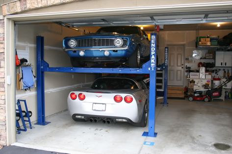 Car Lifts For Garage, Lift For Home, Storage Ceiling, Home Car Lift, 2 Post Car Lift, Four Post Lift, Garage Car Lift, Old Vehicles, Bike Garage