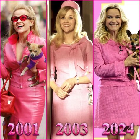 Bend N Snap, Elle Woods Is Totally Back! 💅⚖️🌸 ...Okay, not Back-Back, the 2024 picture is from Amazon's Upfront event that occured this month where @reesewitherspoon was confirming that she's producing a prequel series based on Elle Woods' teenage years way before she got accepted into Harvard Law in the first film. Nonetheless, Reese dressing up in a pink @dolcegabbana outfit is the closest we'll get to an official #LegallyBlonde3 promo pic, in which the third installment has been in deve... Elle Woods Necklace, Elle Woods Hair, Elle Woods Inspired Outfits, Elle Woods Outfit, Elle Woods Costume, Legally Blonde Outfits, Ellie Woods, Legally Blonde 3, Woods Aesthetic