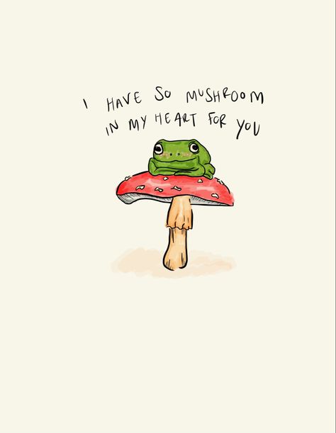 Frog Sitting On Mushroom Tattoo, Frog On A Mushroom Tattoo, Cute Mushroom Sayings, Frog Mushroom Drawing, Mushroom Frog Tattoo, Frog Mushroom Tattoo, Frog And Mushroom Tattoo, Frog And Mushroom Art, Frogs On Mushrooms