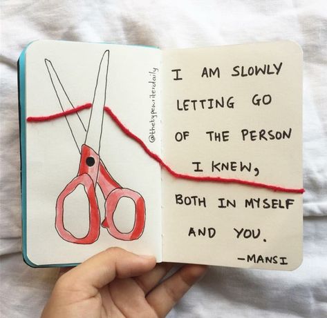 Letting go Red String Drawing, Red String Of Fate Art, Kunstjournal Inspiration, Red String Of Fate, Wreck This Journal, Art Journal Therapy, Drawing Quotes, Diary Ideas, Red String