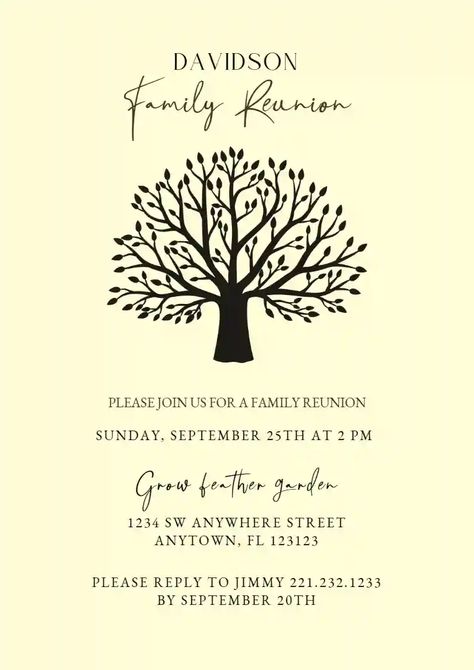 Family Reunion Invitations Templates, Reunion Invitation, Family Reunion Invitations, Reunion Invitations, Online Invitation, Invitation Maker, Big Tree, Free Family, Tree Free