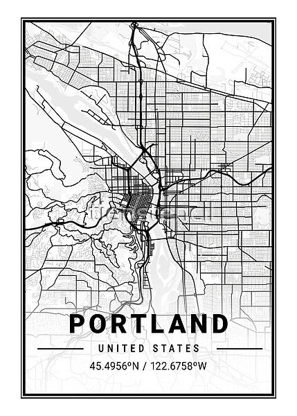 City Drawings, Portland Map, Rainy Day Outfit Aesthetic, Light City, City Maps Design, Famous Cities, Portland City, Stencil Printing, City Drawing