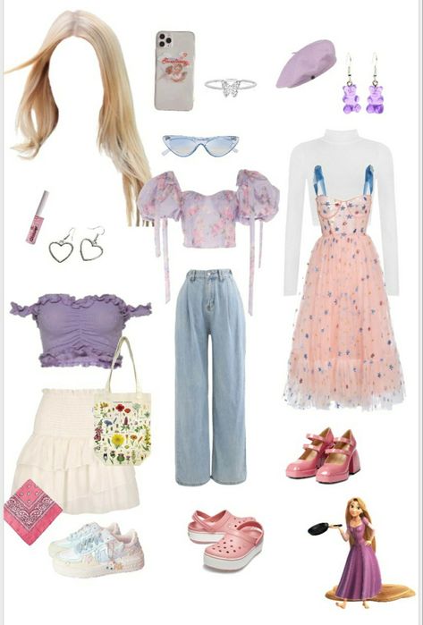 Rapunzel Modern Outfit, Disney Princess Inspired Outfits Casual, Tangled Outfit Ideas, Modern Rapunzel Outfit, Rapunzel Aesthetic Outfit, Rapunzel Modern, Rapunzel Inspired Outfit, Tommy Eaton, Fantasia Diy