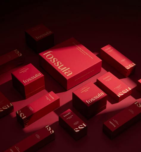 Fossula Brand Identity & Product Design on Behance Branding Design Ideas, Packaging Design Ideas, Luxury Packaging Design, Cosmetic Packaging Design, Makeup Package, Skincare Packaging, Luxury Branding Design, Box Designs, Valentine Chocolate