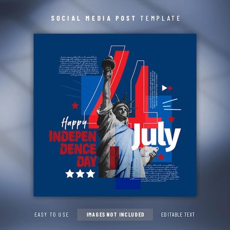 Vector independence day 4th of july soci... | Premium Vector #Freepik #vector #patriotic-background #patriotic #american-background #usa-background Usa Independence Day Poster, Independence Day Pubmat, Fourth Of July Graphic Design, 4th Of July Social Media Posts, Patriotic Graphic Design, Holiday Poster Ideas, Independence Day Poster Design, Independence Day Social Media Post, 4th Of July Graphics