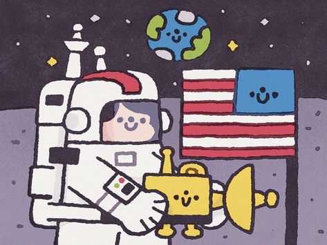 Astronaut by Zhenya Artemjev on Dribbble Zhenya Artemjev, Earth Flag, Kid Design, Astronaut Illustration, Astronaut Cartoon, Cute Astronaut, Astronaut Design, Color Harmony, Cute Little Drawings