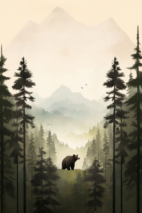 #Nature #Bear_Standing #Only_Yours #Animal_Photography_Wildlife Woodland Painting Ideas, Nursery Paintings Canvas, Bear Canvas Painting, Bear Acrylic Painting, Bear Watercolor Painting, Forest Animals Illustration, Bear Standing, Only Yours, Animal Photography Wildlife