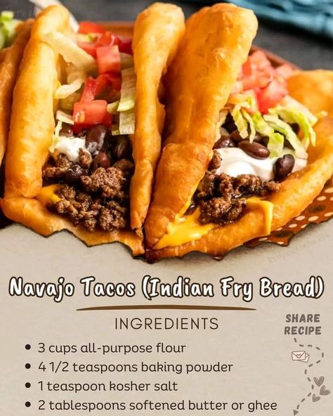 Paula Deen Recipes 🥘🍝 | Navajo Tacos with Indian Fry Bread | Facebook Native American Fry Bread Recipe, Native American Fry Bread, Fry Bread Tacos, Indian Fry Bread, Something Different For Dinner, Navajo Tacos, Indian Tacos, Fried Bread Recipe, Culinary Cooking