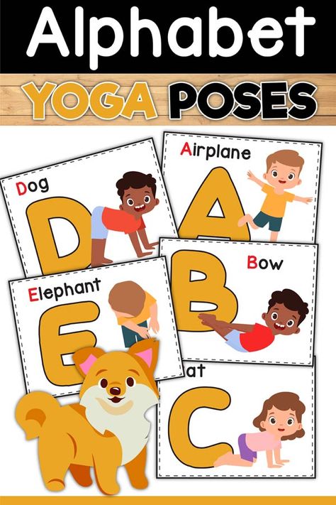 FREE Yoga alphabet poses from A-Z. This activity will get kids moving and practicing gross motor skills, dexterity, flexibility while learning letters Movement Literacy Activities, Alphabet Yoga Poses, Gross Motor Literacy Activities, Gross Motor Letter Activities, Yoga Alphabet Poses, Family Theme Gross Motor Activities, Alphabet Gross Motor Activities, Gross Motor Preschool Activities, Yoga Alphabet