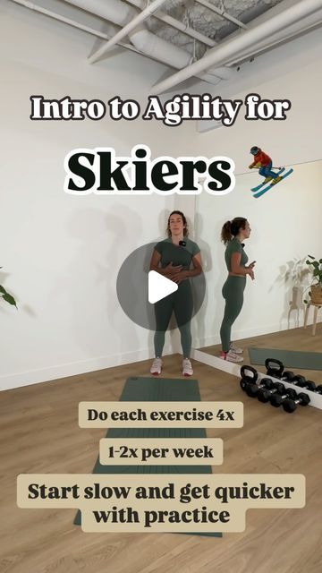 Range Fitness - Online Training for women: SKI | MTB | HIKE on Instagram: "Save this post and add these exercises to your warm ups to snap off quick turns this winter 💫

Imagine you’re skiing down, minding your own business when someone comes out of nowhere and cut you off. Rude. But Bam! 💥 You snap off a quick direction change to avoid a ski trip ending collision. WHOA that was a close one!

All because you had the foresight to add a few agility exercises into your warm-ups this fall and strengthened your agility and reaction time needed for safe skiing?

How would that feel? To be skiing in a more stable position with confidence to lead your group?!

Our guess? It would feel pretty INCREDIBLE! 

That’s why we created Range Club. So that you have the blueprint for how to train for your Ski Workout Training At Home, Ski Exercises Training, Skier Workout, Ski Training Exercises, Skiing Exercises, Training Program For Women, Agility Exercises, Skiing Workout, How To Ski