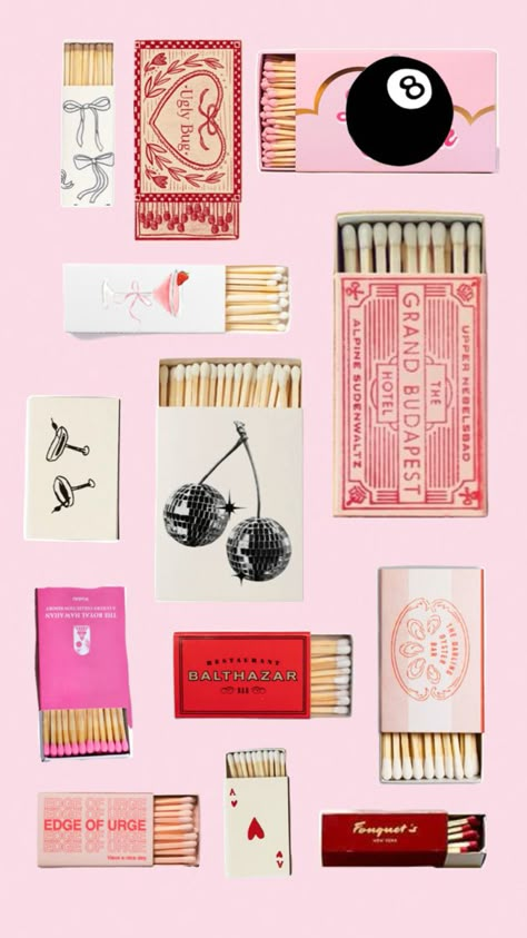 pink matchbox collage! Lucifer Poster, Matchbox Diy, California Cowgirl, Match Poster, Valentine Minis, Anniversary Collage, Graphic Design Free, Little Baskets, Valentine's Day Illustration