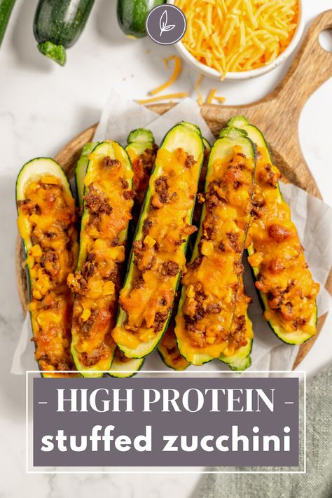 High Protein Stuffed Zucchini is great for a quick dinner. Loaded with taco seasoning, cheese and corn! A delicious Tacos Stuffed Zucchini Boats Healthy. Stuffed Zucchini Boats Healthy, Zucchini Boats Healthy, Taco Zucchini Boats, Zucchini Taco Boats, Taco Zucchini, Taco Stuffed Zucchini, Couple Recipes, Taco Boats, Stuffed Zucchini Boats