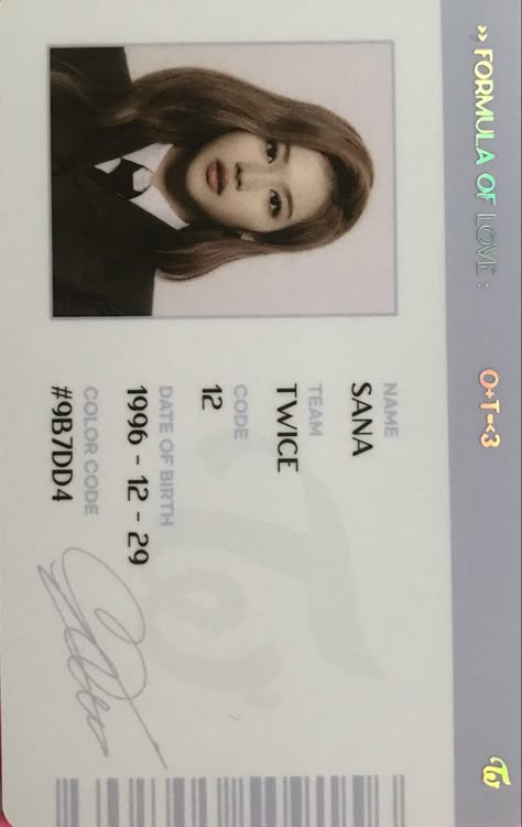 Fake Identity Card Front And Back, Fake Identity Card Template, Twice Id Card, Id Card Template Aesthetic, Id Card Design Kpop, Fake Identity Card, Twice Id, Kpop Id Card, Fake Identity