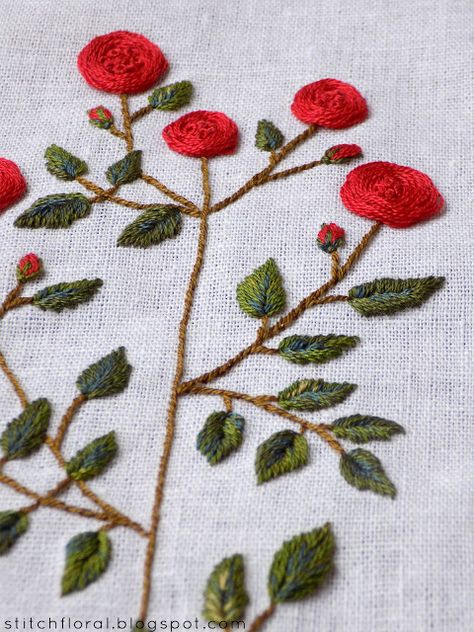 Stitching practice: red roses branch Bread And Roses, Hand Embroidery Dress, Embroidered Roses, Rose Vines, Embroidery Stitch, Folk Embroidery, Birthday Gifts For Best Friend, Rose Embroidery, Flower Embroidery Designs