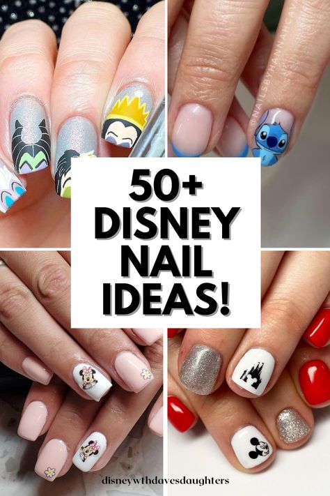 Disney nails! Disney nail ideas to try when you get your next manicure. Ideas to do at home and at the salon! Add these nail designs to your next Disney outfit! Disney Nail Ideas, Disney Gel Nails, Simple Disney Nails, Disney Manicure, Disney World Nails, Disney Themed Nails, Disney Princess Nails, Disneyland Nails, Disney Nail Designs