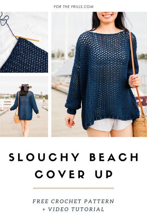 Jaket Crochet, Crochet Beach Cover Up, Beach Sweater, Crochet Sweater Pattern Free, Crochet Ladies Tops, Crochet Tops Free Patterns, Crochet Cover Up, Crochet Summer Tops, Crochet Simple