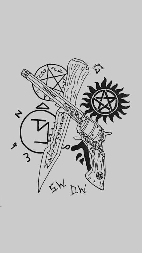 Supernatural Shirt Ideas, Supernatural Drawings Sketches, Supernatural Doodles, Supernatural Inspired Tattoos, Supernatural Sketches, Supernatural Mark Of Cain, Supernatural Tattoo Ideas, Supernatural Design, Supernatural Tattoos