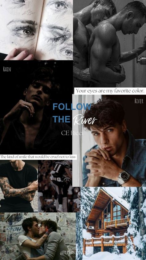 Follow The River Book, Follow The River Ce Ricci, Gay Dark Romance Books, Mm Romance Aesthetic, Book Aesthetic Collage, Mlm Books, Mm Books, Gay Romance Books, Romance Series Books