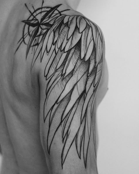 Tattoos Wing Tattoo On Shoulder, Wing Tattoo Arm, Angel Wing Tattoo, Alas Tattoo, Wing Tattoo Men, Wing Tattoos, Cool Shoulder Tattoos, Wing Tattoo Designs, Cool Arm Tattoos