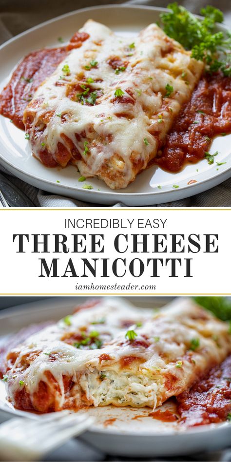 Unique Main Course Dishes, Three Course Meal Ideas, Stuffed Noodles, Three Cheese Manicotti, Cheese Manicotti, Supper Tonight, Healthy Turkey Recipes, Veggie Main Dishes, Future Chef