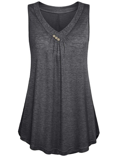 Plus Size Flare Button Tank Top Comfortable Casual Outfits, Chic Tank Tops, 2020 Outfits, V Neck Shirts, Elegante Casual, Tunic Tank Tops, Trendy Fashion Outfits, Flowy Tank Tops, Plus Size Tank Tops