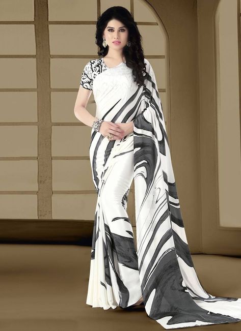 Sarries Design Latest, Sarries Design, Black And White Saree, Best Designer Sarees, Sari Design, Indian Sari Dress, Cotton Saree Designs, Ethnic Wear For Women, Simple Sarees