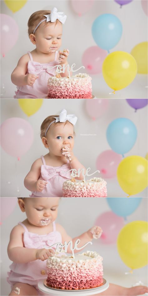 Quinn's Pastel Cake Smash | Charlotte Baby Girl Photographer  #pastelcakesmash #babygirlcakesmash Smash Cake Girl Photoshop, Cake Smash Poses, Cake Smash Baby Girl, Baby Cake Smash Ideas, One Year Smash Cake Girl, Smash Cakes Girl 1st Birthday, One Year Birthday Cake Girl, 1st Birthday Smash Cake Girl, Unique Cake Smash Ideas