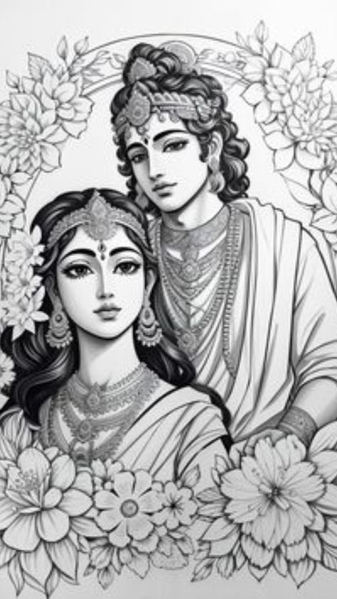 Pencil Art Drawings Radha Krishna, Radha Krishna Pencil Art, Krishna And Radha Sketch, Color Pen Sketch, Radha Krishna Sketch Painting, Radha Krishna Love Drawing, Radha Krishna Outline Drawing, Radhakrishna Mandala Art, Krishna Pen Drawing