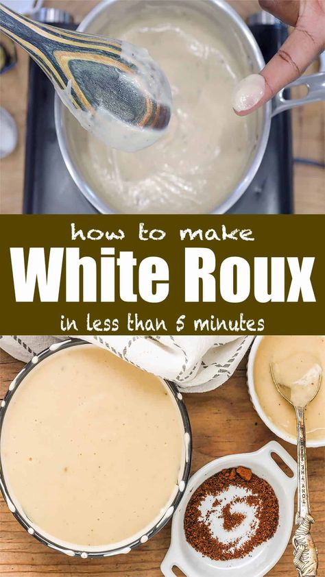 Thick White Sauce Recipe, Cheese Roux Sauce, Home Made White Gravy, How To Make A Roux For Gravy, How To Make A Roux Sauces, Easy Cheap Dinner Recipes, Vegan Thanksgiving Dinner, Easy Cheap Dinners, Homemade Dinner Recipes