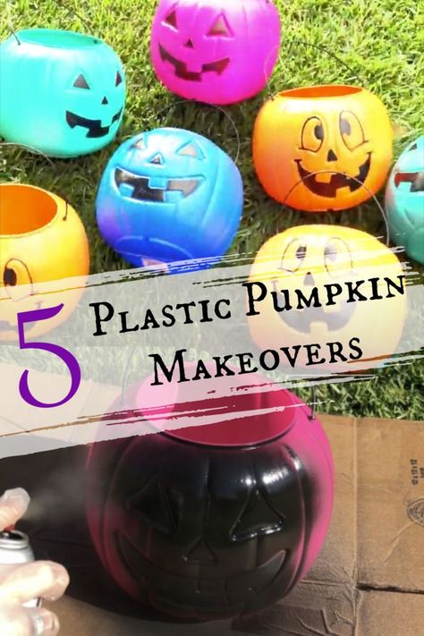 Plastic Pumpkin Bucket Crafts Diy, Plastic Pumpkin Crafts Diy, Pumpkin Pail Crafts, Plastic Pumpkins Makeover, Pumpkin Crafts Diy, Pumpkin Bucket Crafts, Crafts Halloween Diy, Halloween Diy Pumpkin, Plastic Pumpkins Crafts