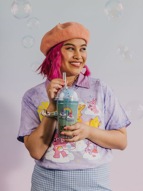 Person Drinking Boba, Boba Tea Photoshoot, Drinking Boba Pose, Boba Photography, Boba Photoshoot, Gong Cha, Care Bears Plush, Instagram Feed Layout, Bubble Milk Tea