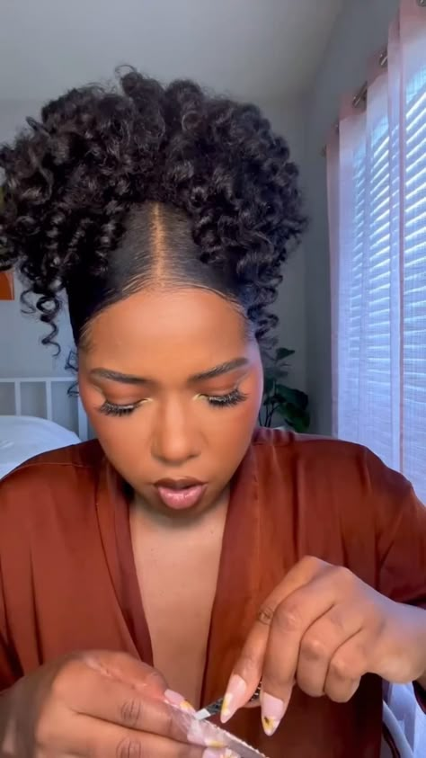 Black women hairstyles, curly hairstyles, holiday hairstyles Rolled Hairstyles Black Women, Cute Hairstyles For Interviews, Puff Updo Hairstyles Black Hair, Curly Afro Updo Hairstyles, Black Christmas Hairstyles, Formal Hairstyle Natural Hair, Natural Hair Dinner Hairstyles, Sleek Styles For Natural Hair, Natural Christmas Hairstyles