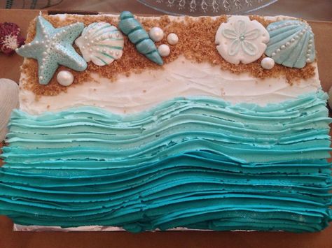 Sand and Surf Inspiration Challenge Beach Sheet Cake, Beach Theme Cake, Sheet Cakes Decorated, Beach Birthday Cake, Birthday 13, Half Sheet Cake, Slab Cake, Sand Cake, Beach Themed Cakes