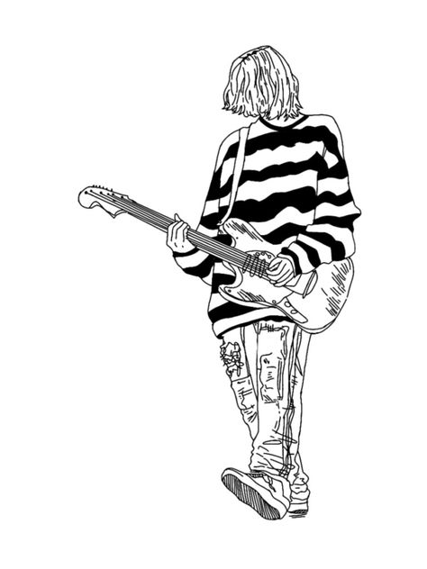 Nirvana Coloring Pages, Rock Band Coloring Pages, Kurt Cobain Art Drawing, Nirvana Doodles, Nirvana Illustration, Nirvana Sketch, 80s Sketch, Album Covers Drawing, Kurt Cobain Drawing