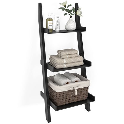 PRICES MAY VARY. FUNCTIONAL: Organize and declutter using our leaning bookshelf. Use it as a storage rack in the kitchen, in the living room as a bookshelf, or as bathroom towel storage MODERN STYLE: We combine form and function with our sleek ladder shelf bookcase. With spacious shelves and a leaning ladder design, this tier shelf brings an elegant look to any room SPACE SAVING: Our organizer ladder has a space saving design and can be used even in the tiniest areas. 42.5" height leaves ample w Ladder Shelf With Blanket, Bathroom Ladder Shelf Towel Storage, Bathroom Small Standing Shelf, Ladder Shelves Next To Sofa, Ladder Shelves Black, Ladder Basket Shelf, Ladder Shelf Blankets, Bathroom Leaning Ladder Shelf, Blanket Ladder And Shelf