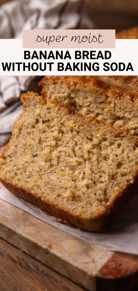 This easy banana bread without baking soda relies on baking powder for its light, fluffy, and tender texture. It's moist, flavorful, and the best way to use up overripe, brown bananas on your counter. With no special equipment required, this is a great banana bread recipe for beginner bakers! Banana Bread Recipe Without Baking Powder, Banana Bread No Baking Powder, Easy Banana Bread Recipe Without Baking Soda, Banana Bread Recipe Without Baking Soda Or Baking Powder, No Baking Soda Banana Bread, Banana Bread Without Baking Powder, Banana Bread With Baking Powder, Banana Bread Recipe With Baking Powder, Banana Bread Recipe Baking Powder