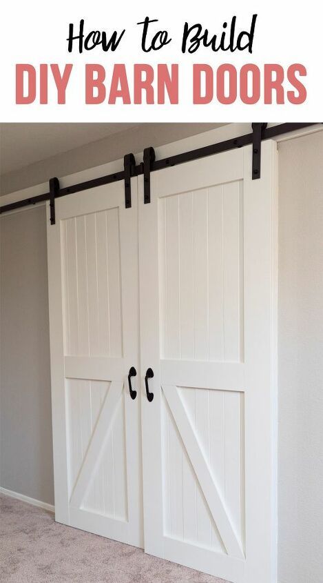 Barn Door With Glass, Build A Barn Door, Cheap Barn Doors, Door Diy Projects, White Barn Door, Bifold Barn Doors, Diy Barn, Door Diy, Farmhouse Remodel