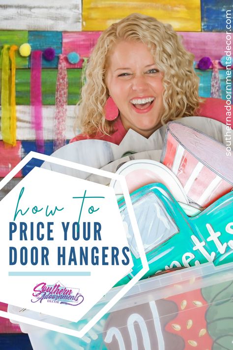 Ready to sell your painted door hangers, but not sure what to charge? Here's my beginner's guide for how to price your door hangers for sale! Usa Door Hanger, Painted Door Hangers, Custom Door Hangers, Burlap Door Hangers, Door Hangers Diy, Painted Door, Wood Door Hangers, Christmas Door Hanger, General Crafts