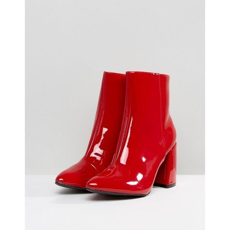 Glamorous Red Vinyl Effect Pointed Heeled Ankle Boots ($72) ❤ liked on Polyvore featuring shoes, boots, ankle booties, pointed toe ankle boots, pointed toe ankle booties, pointed-toe ankle boots, high heel bootie and ankle boots Red Heel Boots, Dr Shoes, Red Vinyl, Red Accessories, Ladies Sandals, Prom Heels, Red Boots, Aesthetic Shoes, Red Heels