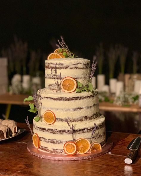 Chocolate Orange Wedding Cake, Carrot Cake Wedding Cakes, Wedding Carrot Cake, Carrot Wedding Cake, Cream Cheese Swiss Meringue Buttercream, Multiple Wedding Cakes, Leaf Decor Wedding, Orange Wedding Cake, Lavender Wedding Cake