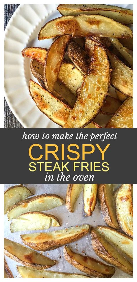 Frozen Steak Fries In Oven, Steak Fries Oven, Homemade Steak Fries, Homemade Crispy Fries, Steak Fries Recipe, Oven Baked Steak, Crispy Oven Fries, Fried Steak Recipes, Frozen Steak