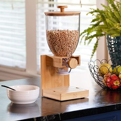 Amazon must have Bamboo cereal dispenser all natural bamboo Food Dispensers, Cereal Dispenser, Bowl Of Cereal, Glass Measuring Cup, Food Dispenser, Candy Dispenser, Storage Canisters, Kitchen Canisters, Trail Mix