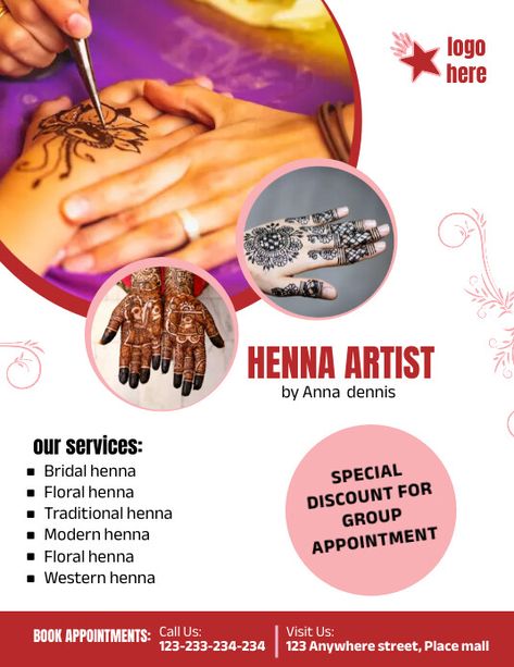 Henna Flyers Design, Mehandi Poster Design, Henna Poster Design, Wedding Illustration Card, Butterfly Birthday Cakes, Flyer Inspiration, Certificate Design Template, Pamphlet Design, Visiting Card Design