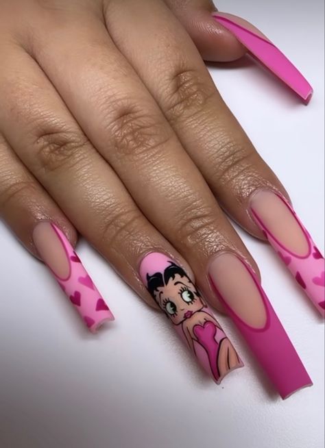 Disney Acrylic Nails, Retro Nails, Long Acrylic Nail Designs, Hard Nails, Vintage Nails, Nail Designs Valentines, Colored Acrylic Nails, Nails Design With Rhinestones, Dope Nail Designs