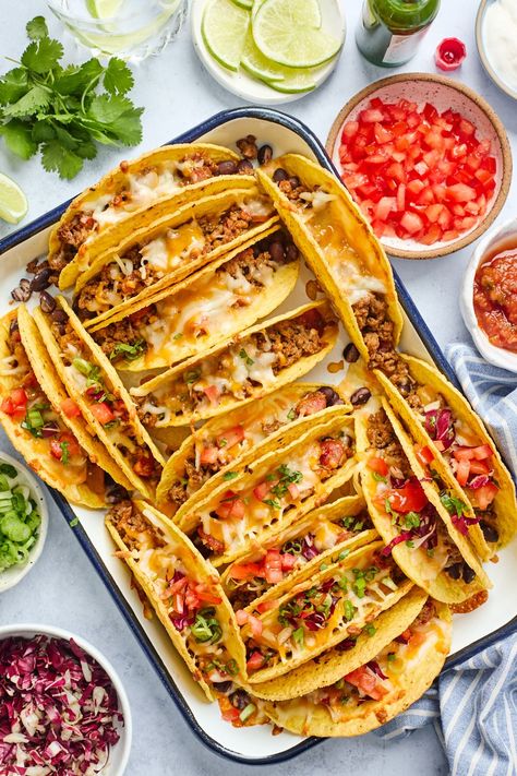 Cheesy Baked Tacos, Oven Baked Tacos, Baked Tacos, Crispy Brussel Sprouts, Southwestern Recipes, Cocktail Party Food, Taco Shells, Taco Ingredients, Fresh Guacamole