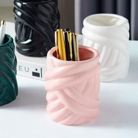 Amazon.com: YOSCO Ceramic Irregular Round Pen Holder For Desk Cute Stand Gold Line Pencil Cup Pot Desk Organizer Makeup Brush Holder for Girls,Women (Twist-Dark Green) : Office Products Room Organizers, Round Pen, Green Office, Organizer Makeup, Dorm Room Organization, Makeup Brush Holder, Pencil Cup, Makeup Brush Holders, Ceiling Fan In Kitchen