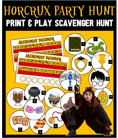 Horcrux Hunt - A Printable Harry Potter Party Game! Harry Potter Scavenger Hunt Printable, Harry Potter Horcrux Hunt, Horcrux Scavenger Hunt, Harry Potter Scavenger Hunt, Harry Potter Events, Horcrux Hunt, Treasure Hunt Riddles, Harry Potter Party Games, Printable Harry Potter