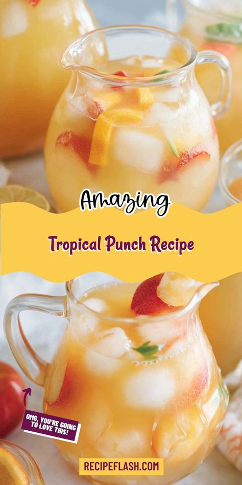 Looking for a refreshing way to beat the heat? This Tropical Punch Recipe is perfect for summer gatherings or a cozy night at home. Enjoy a burst of tropical flavors while keeping it non-alcoholic. Save this recipe for your next party or family get-together! Alcoholic Drinks With Pineapple Juice, Tropical Alcoholic Drinks, Summer Party Punch, Tropical Punch Recipe, Summer Punch Recipes, Party Punch Alcohol, Drinks With Pineapple Juice, Pineapple Guava, Non Alcoholic Punch