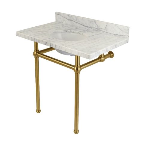 Kingston Brass Templeton Rectangular Console Bathroom Sink with Overflow | Wayfair Carrara Marble Bathroom, Console Bathroom Sink, Bathroom Console, Console Sink, Console Sinks, Marble Console, Wash Stand, Brass Legs, Marble Polishing