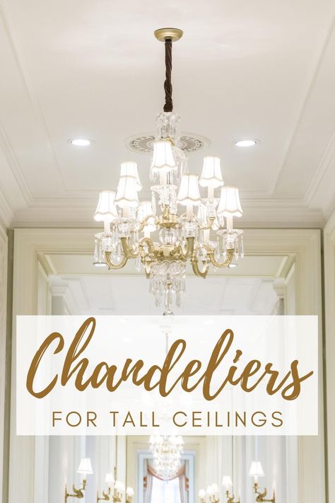 Does your home have tall ceilings? Learn the designer formula to calculate what size chandelier you need for 12 foot ceilings, vaulted ceilings, two-story rooms, foyers and other rooms with tall ceilings. This roundup includes a selection beautiful and on trend chandeliers for tall ceilings. Entryway Statement Chandelier, Entryway Chandelier Foyers Traditional, 2 Chandeliers In Living Room, Foyer Chandelier 2 Story Transitional, Chandelier Foyer Entryway High Ceiling, Entryway Light Fixture High Ceiling, Foyer Lighting High Ceiling, Tall Ceiling Lighting, Entryway Chandelier Foyers